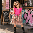 thumbnail image 2 of IPIO Hot Pink Dress for Girls, Polka Dot Tiered Tulle Skirt with Ruffle Shoulders and Bow for Birthday Party, 2 of 7