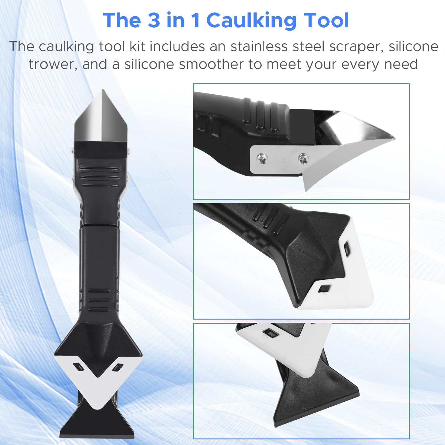 Hyper Tough 3-in-1 Caulk Tool with Stainless Steel Scraper End and Silicone  Rubber Smoother 
