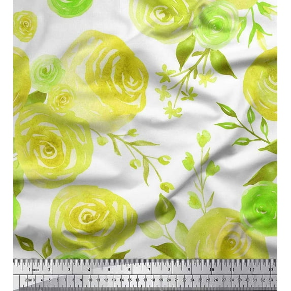 Soimoi Yellow Cotton Jersey Fabric Watercolor Floral Printed Craft Fabric by The Yard 58 Inch Wide