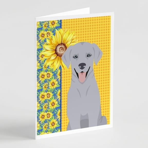 Summer Sunflowers Silver Labrador Retriever Greeting Cards and Envelopes Pack of 8 7 in x 5 in