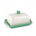 thumbnail image 5 of STP GOODS Teal Cottagecore Ceramic Butter Dish with Lid 6.7x4.7x3.15" (17x12x8 cm) Butter Holder Keeper Storage Container Butter Container for Countertop and Fridge, Mint and White, 5 of 7