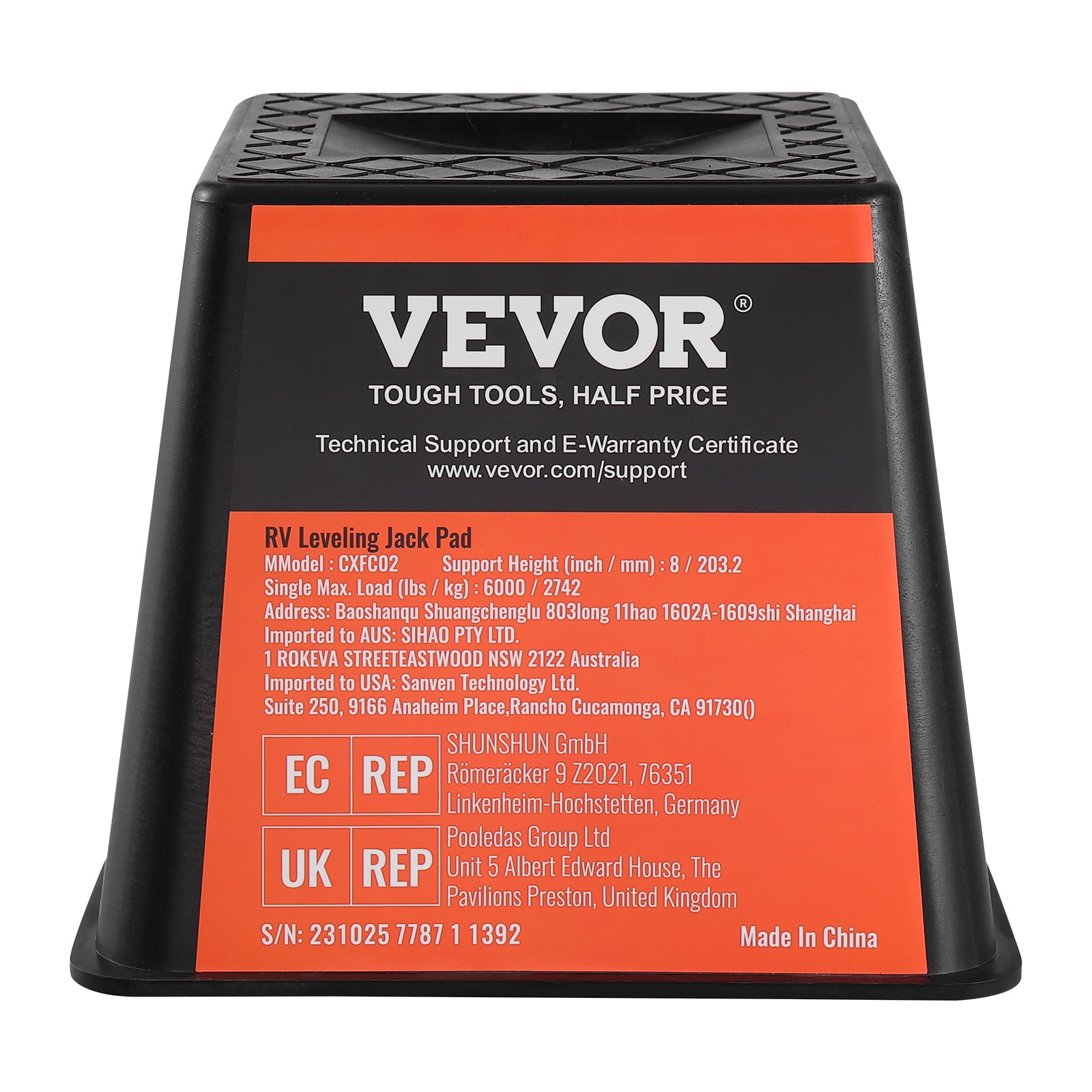 VEVOR Trailer Jack Block, 6000 lbs Capacity per RV Leveling Block, High-quality Polypropylene RV Camper Stabilizer Blocks, RV Travel Accessories Use for Any Tongue Jack, Post, Foot,5th Wheels,4-Pack