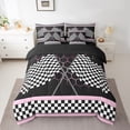 thumbnail image 3 of Erosebridal Race Car Flag Bed In A Bag Twin Size,Pink Stripes Bed Set,Outdoor Sports Car For Teenagers Bedding Twin Size, Super Cozy Bedroom Decoration,7 Pieces Reversible, 3 of 5