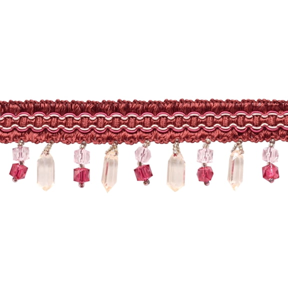1" (2.5cm) Beaded Briolette & Baguette Tassel with Pretty Knitted Gimp Header | Fringe Trim # BG0078,, Dark Rust Red #BA010 (Dark Red, Rust Red, Light Pink) Sold By The Yard (36"/3 ft/0.9m)