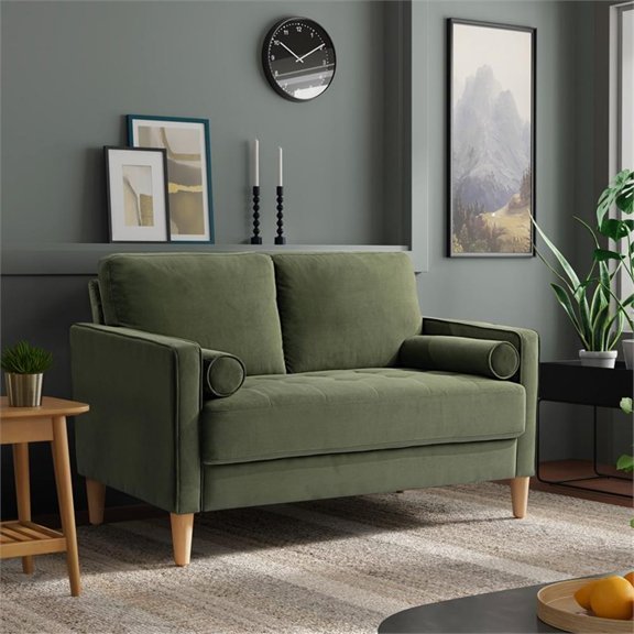 Pemberly Row Contemporary Loveseat in Olive Fabric Upholstery