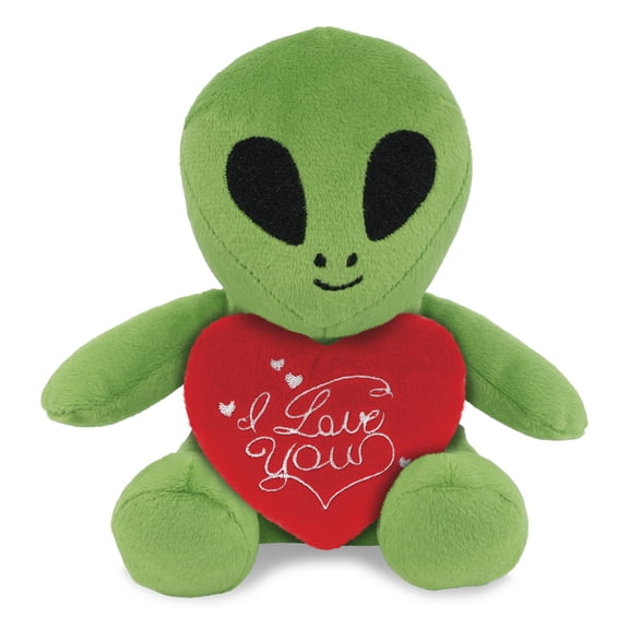 DolliBu I Love You Plush Super Soft Space Alien - Cute Stuffed Toy Alien with Red Heart Plush for Valentines, Anniversary, Romantic Date, Boyfriend, or Girlfriend Gift - 6 Inches