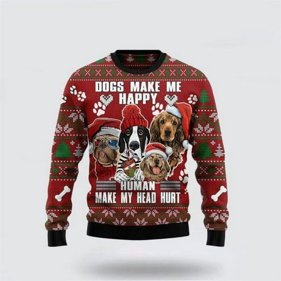 Dog Make Me Happy Humans Make My Head Hurt Christmas Sweater – Dog Lover Christmas Sweater