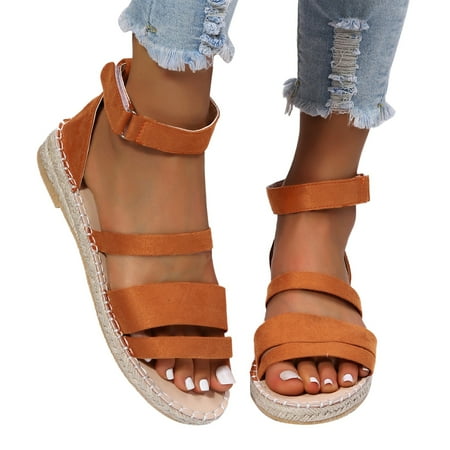 

CAICJ98 Womens Sandals Women Sandals Bohemian Flat Elastic Ankle Strap Comfortable Summer Beach Flats Shoes Women Cute Flip Flops Brown