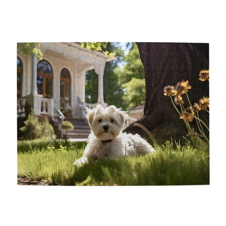 1000-Piece Wooden Jigsaw Puzzle for Adults & Families - Puppy Grass Garden Sunlight Fun & Educational Brain-Teasing Game Artistic Home Decor