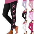 thumbnail image 4 of Women's Leggings Cancer Awareness Pink Ribbon Print Breathable Seamless Casual Tummy Control Leggings, 4 of 6