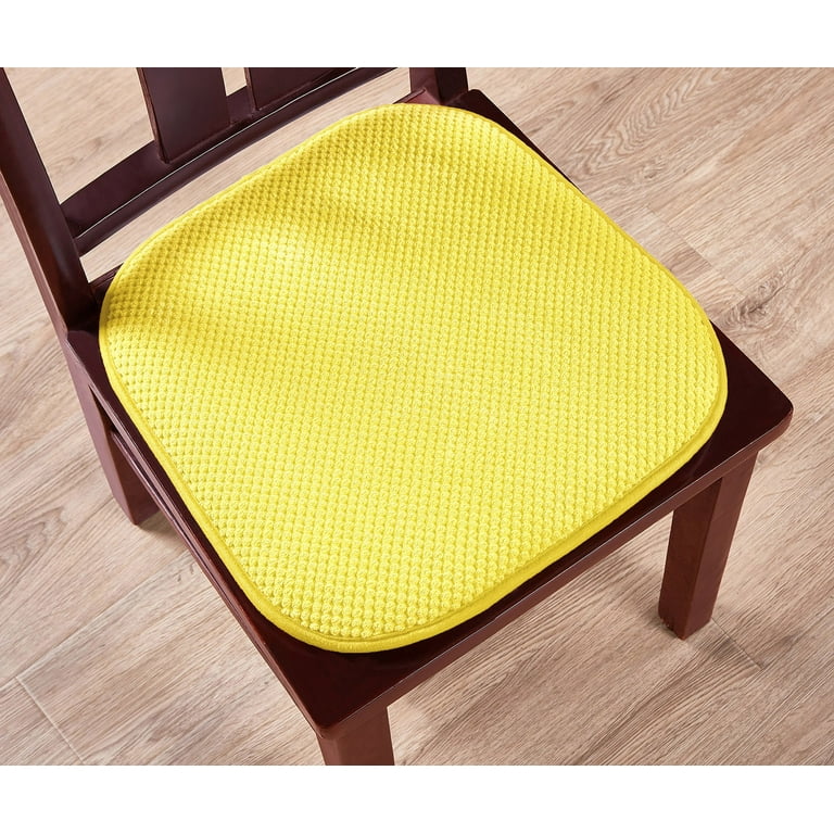 4 Pack: Premium Comfort Non Slip Memory Foam Kitchen & Dining Room Seat/Chair  Cushions - Yellow 