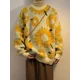 thumbnail image 2 of Suéteres florales flocados para hombres, ropa de punto holgada, estilo japonés, Retro, High Street, Harajuku, primavera y otoño, 2 of 5