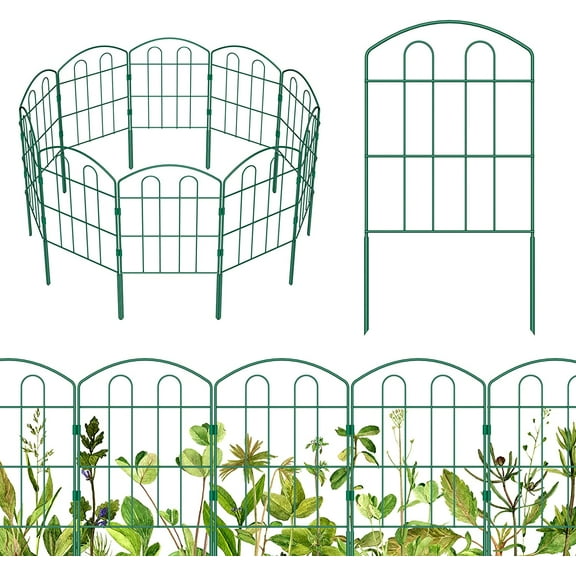 19 Pack Garden Fence 23in (H) x 20ft (L) Metal Landscape Border Fence Panels, Green