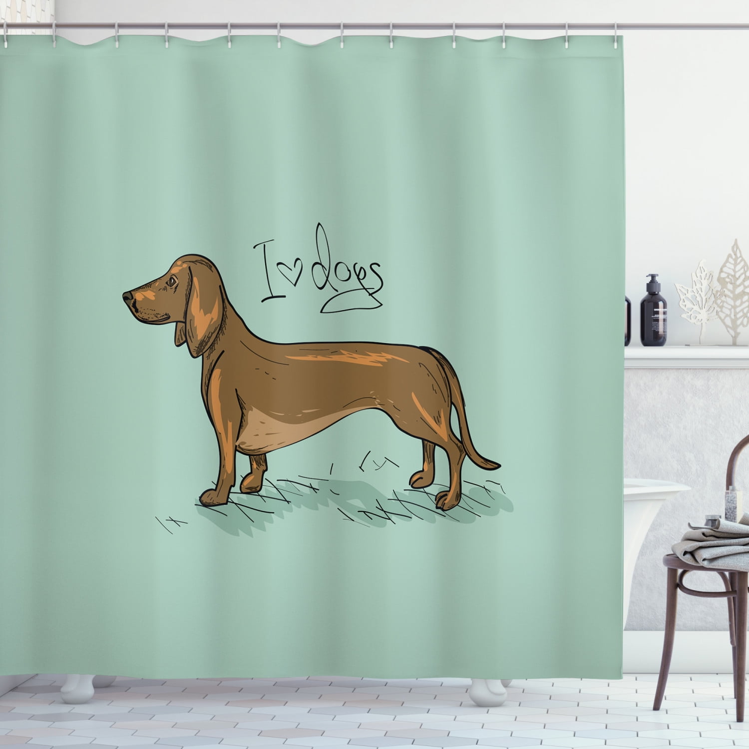 Cute Brown Dachshund Dogs Extra Long Waterproof Shower Curtain Liner & Hooks 