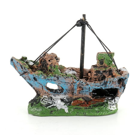 Aquarium Boat Sunk Ship Fish Tank Ornaments Decor Castle Caves