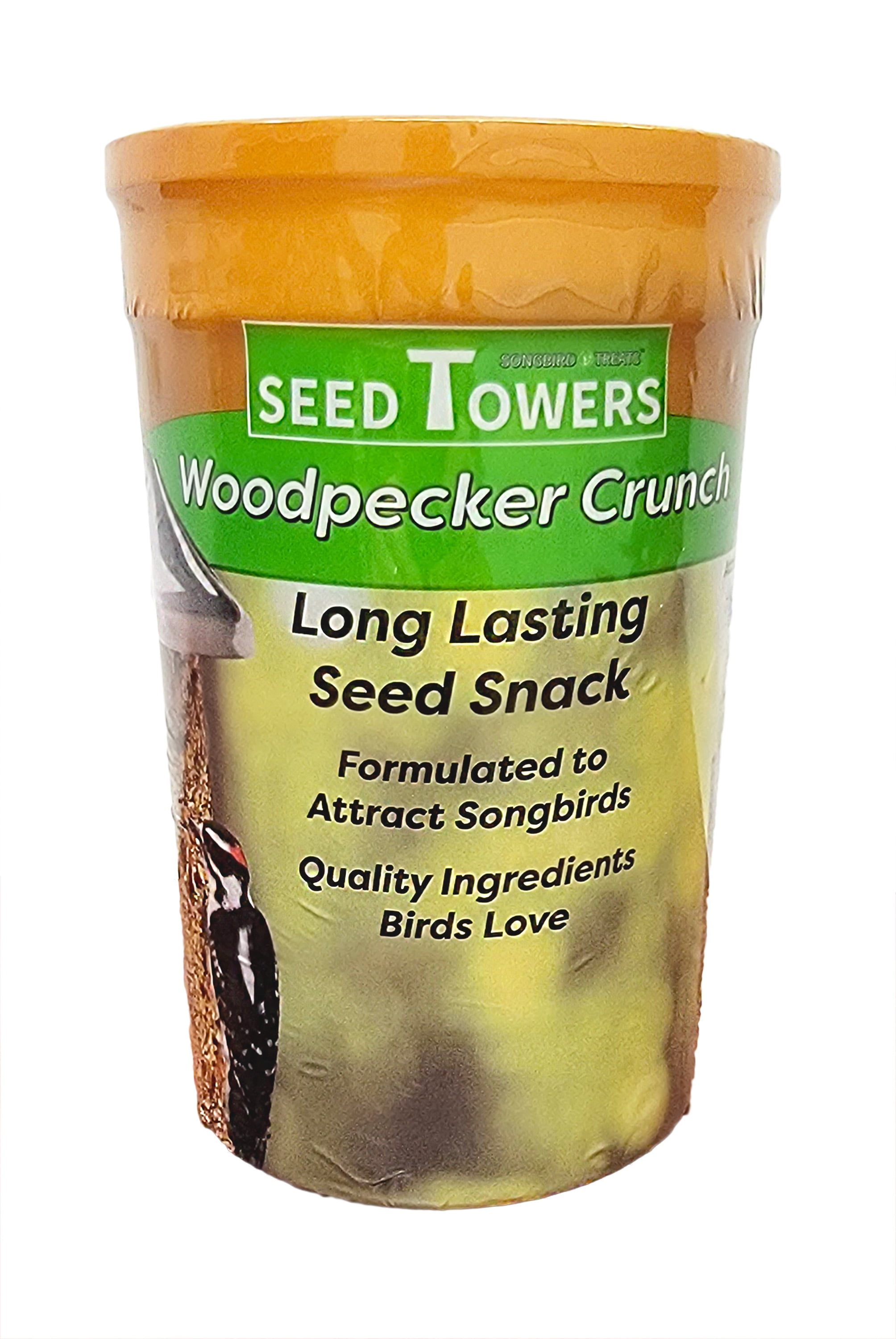 Songbird Treats Woodpecker Crunch Seed Tower 2 Pack | 2lbs each | Bundle of 2 two Seed Log Towers for Wild Birds | Woodpecker Crunch 2 Pack 32 oz each