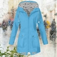 thumbnail image 2 of Rain Jacket Women Waterproof Windbreaker Lightweight Rain Jackets with Pockets Striped Lined Raincoats with Hood Sky Blue XXL, 2 of 6