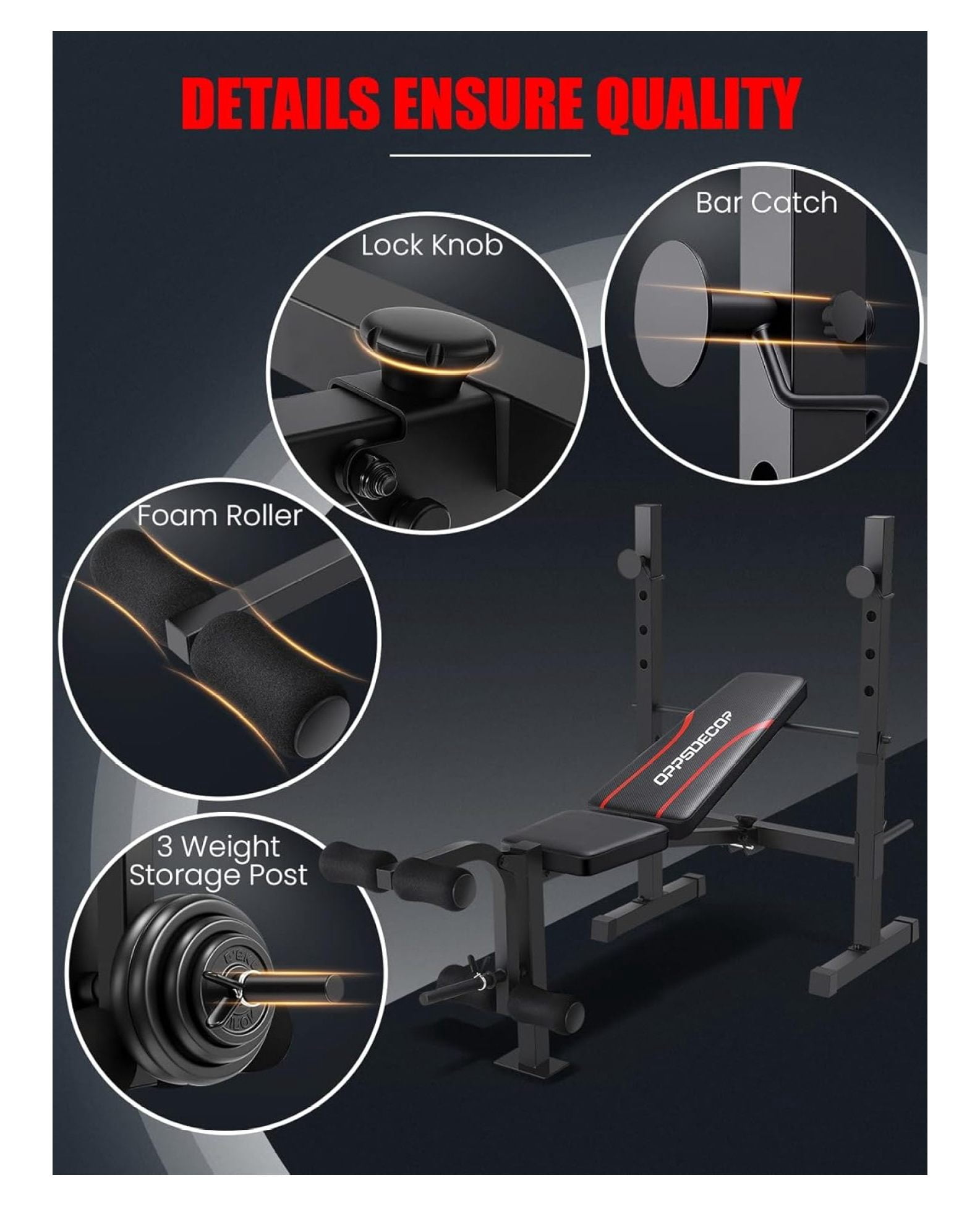 Adjustable Weight Bench with Squat Rack & Leg Extension - 600LBS Full Body Workout - Folding Home Gym Equipment