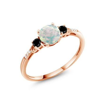 0.92 Ct Round Cabochon White Simulated Opal Black Diamond 10K Rose Gold (The Best Simulated Diamonds)