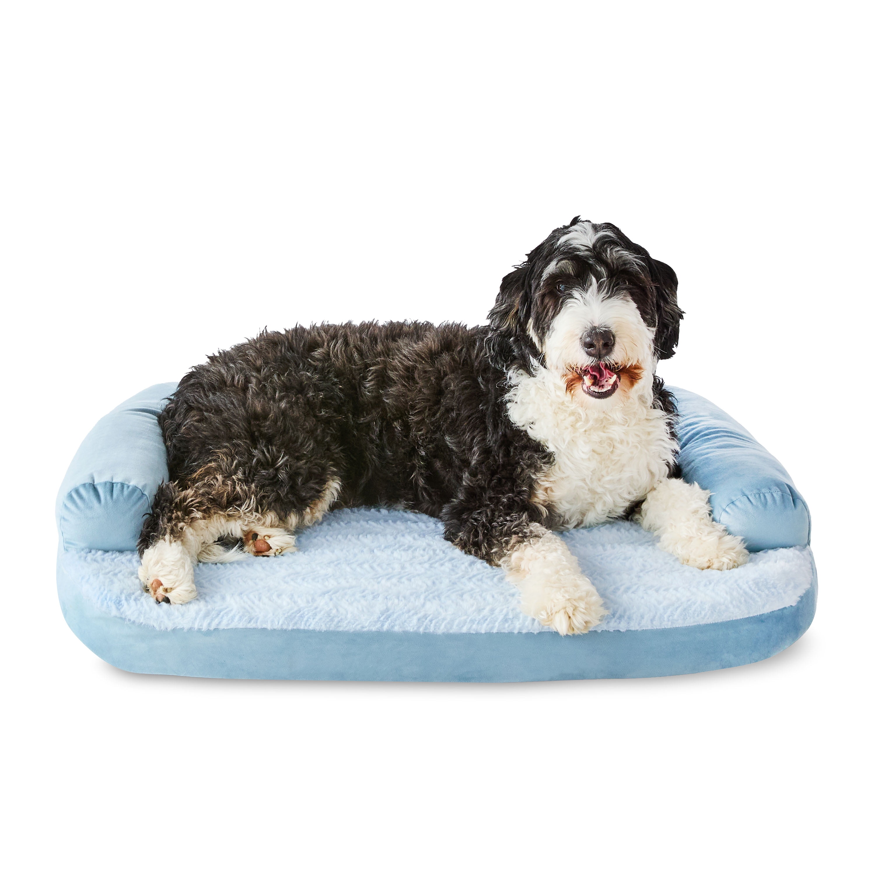 Vibrant Life Medium Round Corner Sofa Style Dog Bed, Blue, 25" x 35"