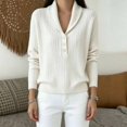 thumbnail image 2 of BODOAO Women's Cable Knit Sweater with Shawl Collar Long Sleeve Henley Pullover with 3 Button Neck Ribbed Cuffs and Hem Relaxed Cable Knit Sweater Top Women's Pullover White 3XL, 2 of 3