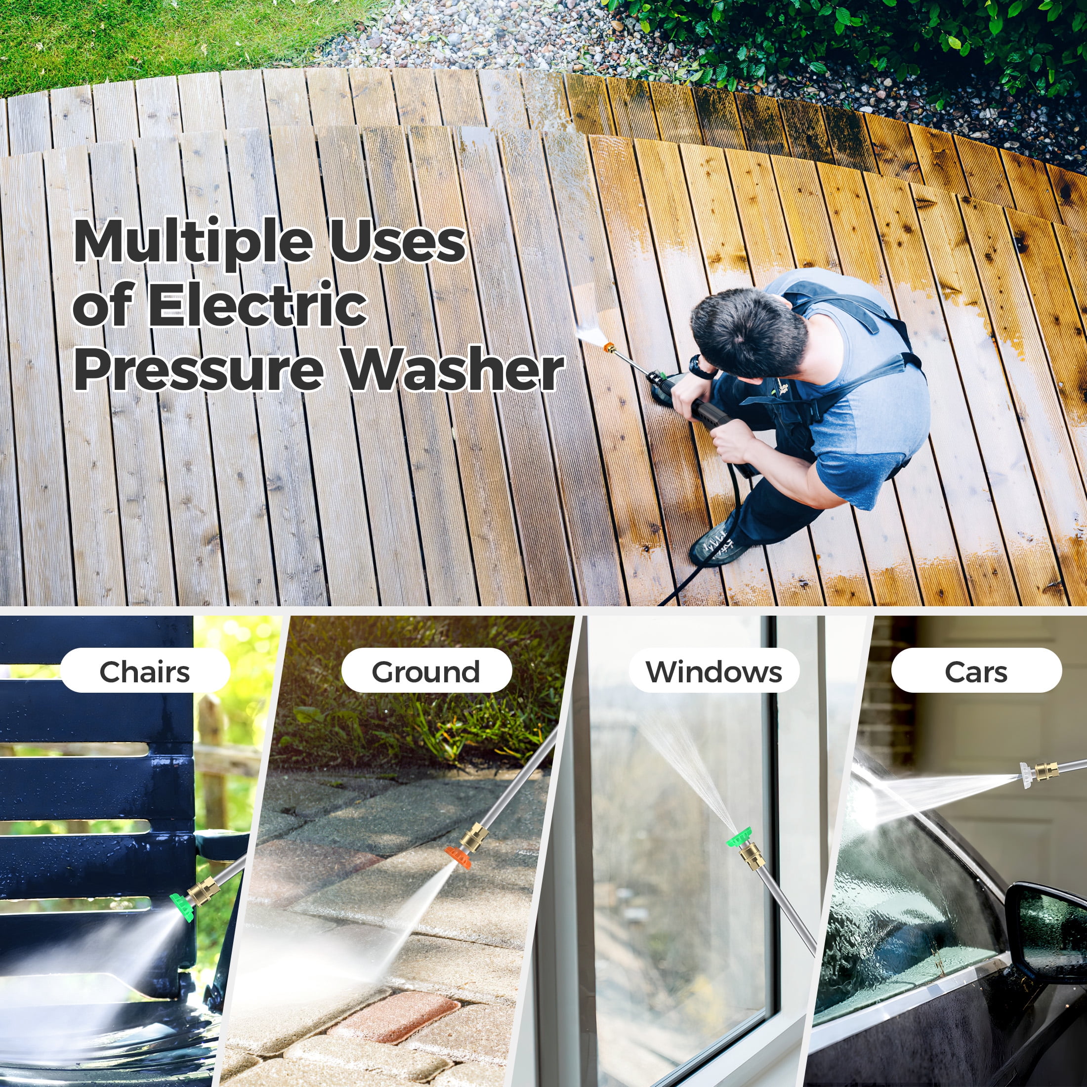 HIJOB Electric 3000 PSI Pressure Washer w/ 20 ft Hose, 4 Quick Connect Nozzles, Foam Cannon, Portable to Clean Patios Cars Fences Driveways