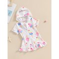 thumbnail image 4 of Musuos Little Girl Swimwear Cover-Ups 1-8 Years Short Sleeve Hooded Zipper Closure Print Summer Beach Dress Swimwear for Toddler, 4 of 10