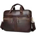 thumbnail image 1 of Men's Leather Business Briefcase Handbag - Brown - Shoulder Strap - Large Capacity - Reinforced Handle, 1 of 2