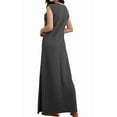 thumbnail image 3 of Ipladies 2025 Women Summer Round Neck Casual Loose Split Wrinkle-Free Long Maxi Vacation Dress with Pockets Dark Gray M, 3 of 9