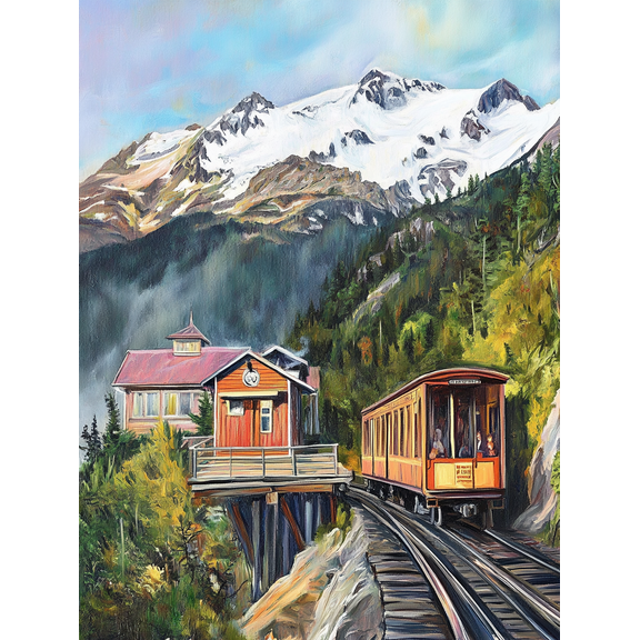 Mountain Train Landscape Canvas Wall Art Print，Suitable for Living Room，Office，Dining Room，Hotel Decoration