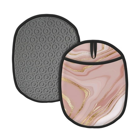 

Qekee Rose Gold Glitter Splatter Pattern Silicone Pot Holders Oven Mitts Heat Resistant Hot Pads Non Slip Pot Holder Towel Cloth Interior Lining