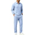thumbnail image 2 of DORKASM Men's Linen 2 Piece Set Long Sleeve Shirt Pants Outfit Light Blue M, 2 of 6