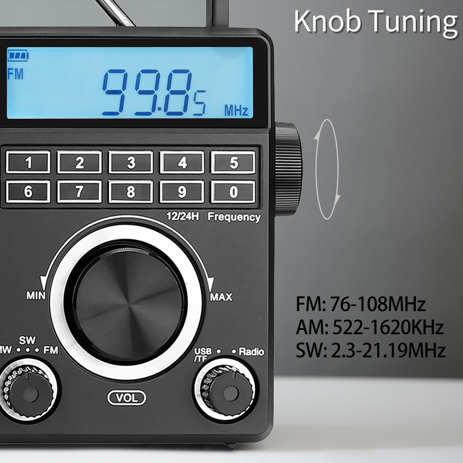 Retekess TR629 Portable Shortwave Radios, Digital Radio AM FM Plug in with DSP, Support Backlight LCD Display, Digital Tuning and Preset, USB, Micro SD, Clock, Recorder