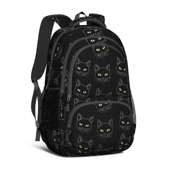 Black Cat Black Pattern Backpack for School, Cute School Bag with Adjustable Shoulder Straps and Padded Back, 16.9"x12.6"x5.9"