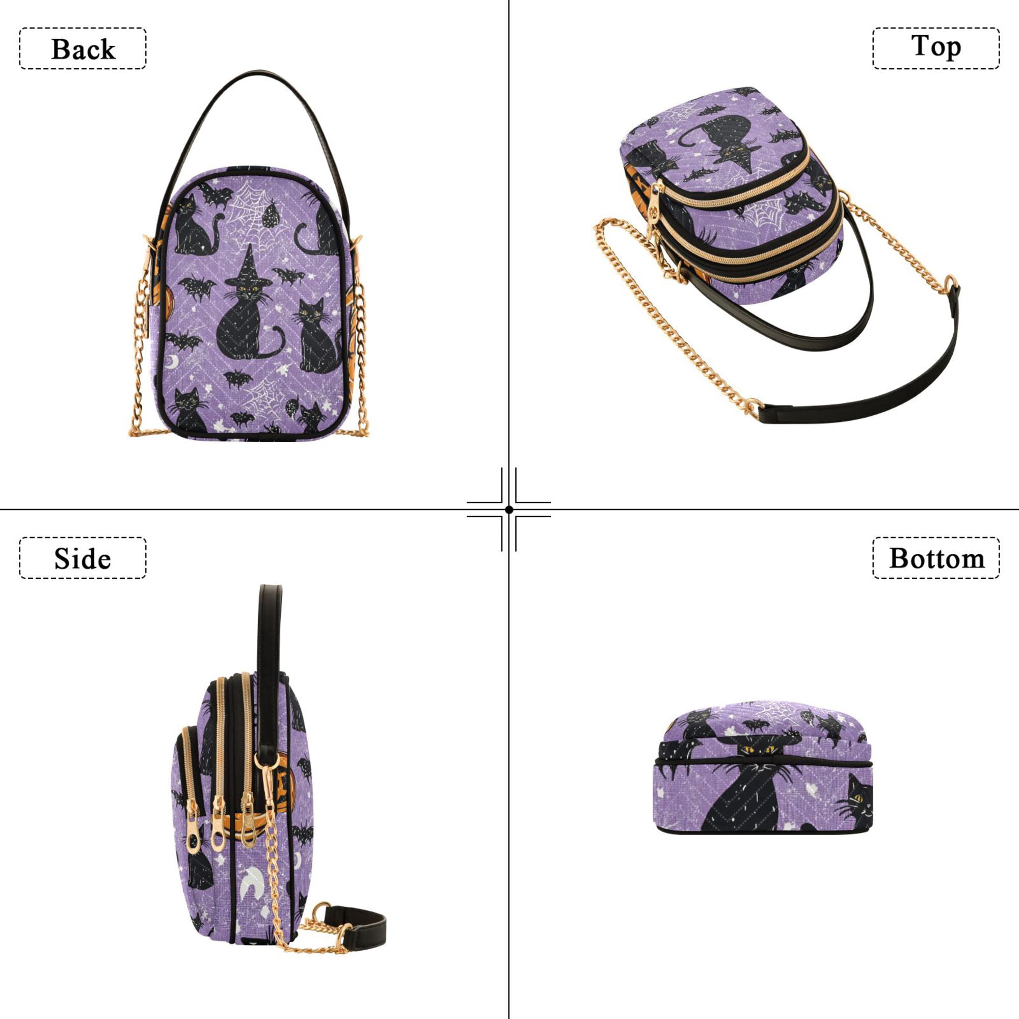 FORMRS Crossbody Bag for Women Quilted Travel Shoulder Cell Phone Purse with Chain Strap Handbag, Halloween Cats