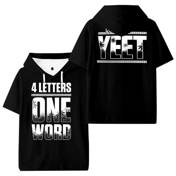Jey Uso Four Letters One Word Yeet Hooded T-shirt Short Sleeve Gym Tee Women Men Streetwear Tops