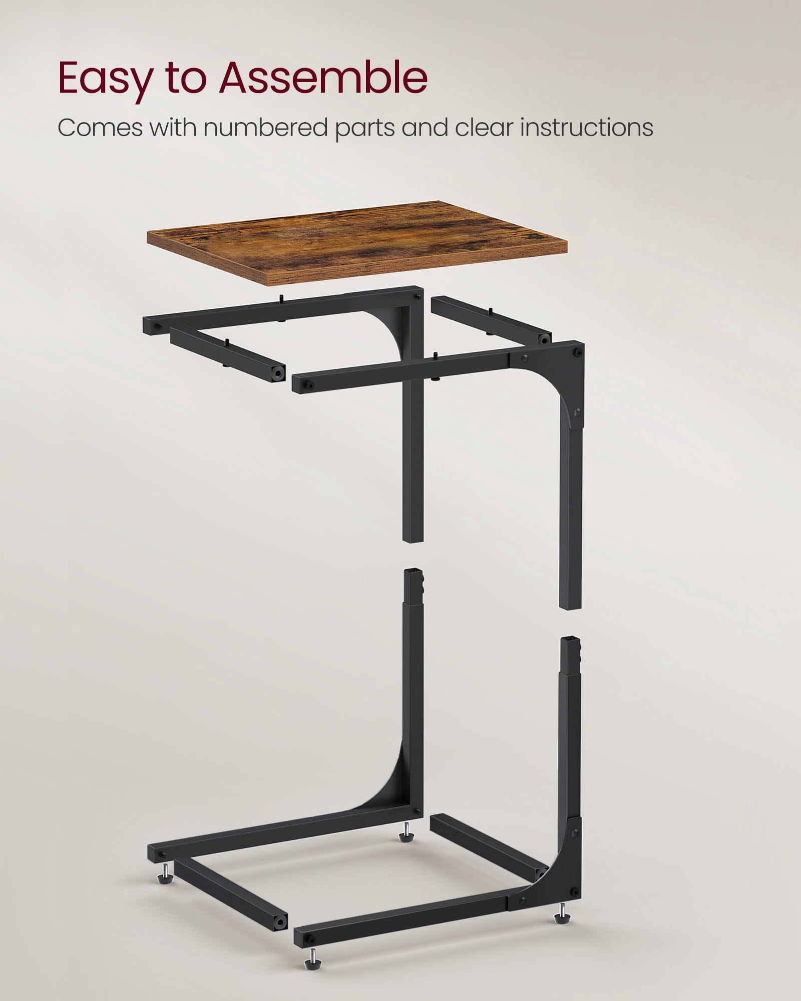 VASAGLE C-Shaped End Table Sofa Side Table Small Side Table for Couch for Living Room Bedroom Rustic Brown and Black