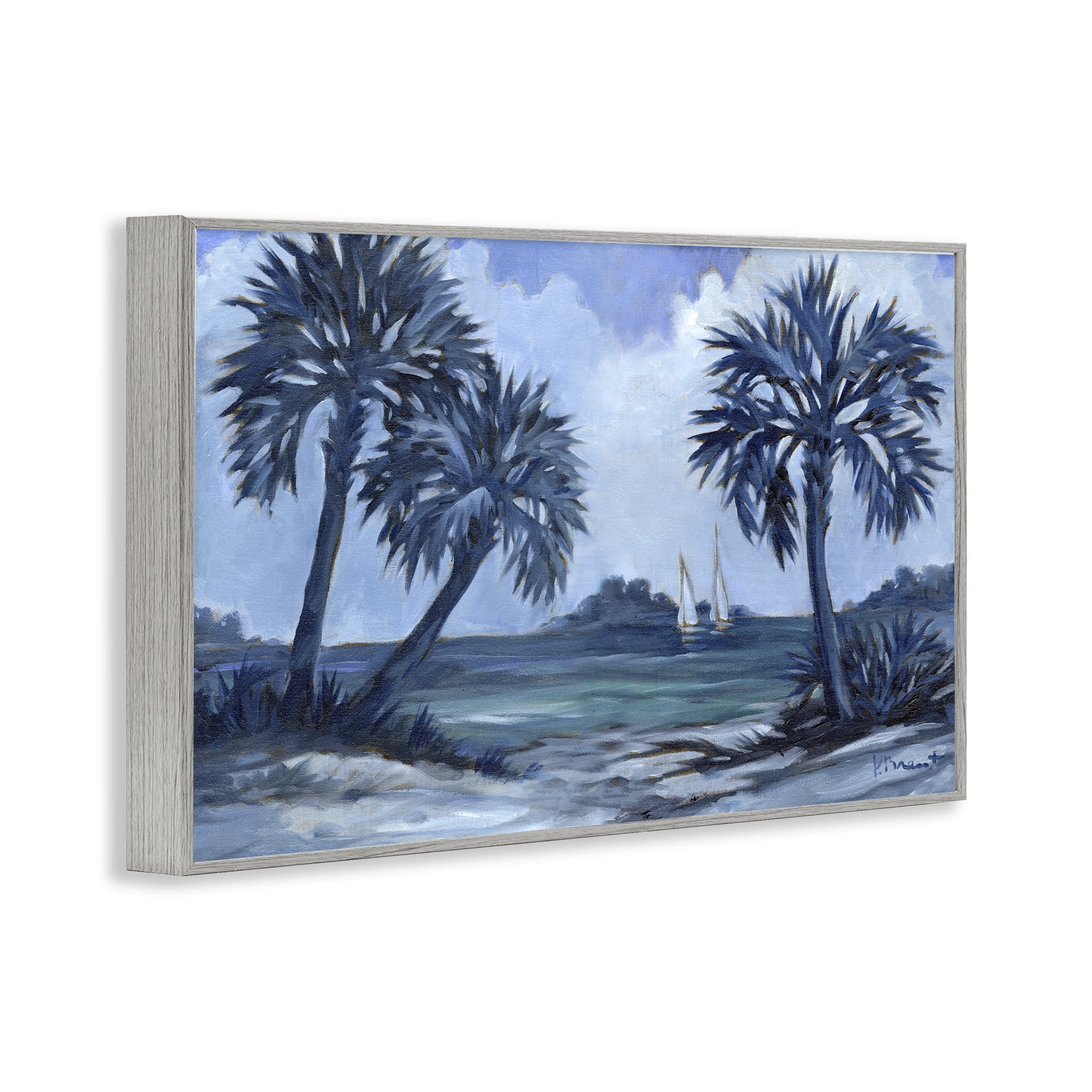 Stupell Industries Indigo Palms Impressions Landscape Painting Gray Framed Art Print Wall Art, 30 x 20