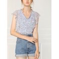 thumbnail image 2 of Unique Bargains Blouse à Volants pour Femmes Florale Décontractée Col en V Manches Courtes, 2 of 6