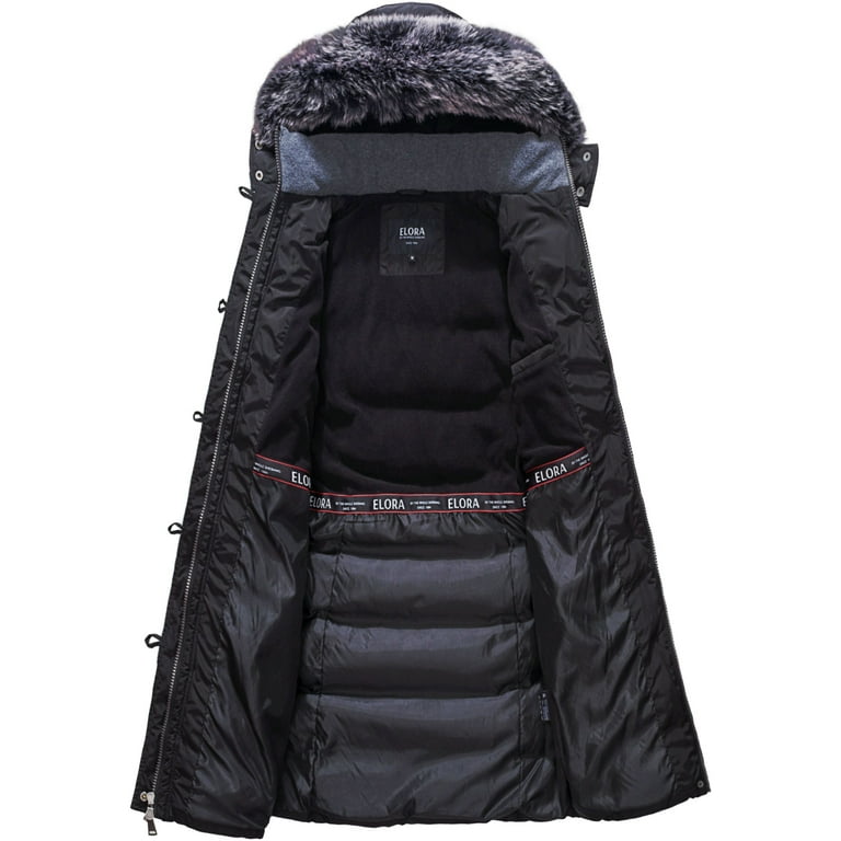 ELORA Women s Mid Length Vegan Down Puffer Parka with Removable