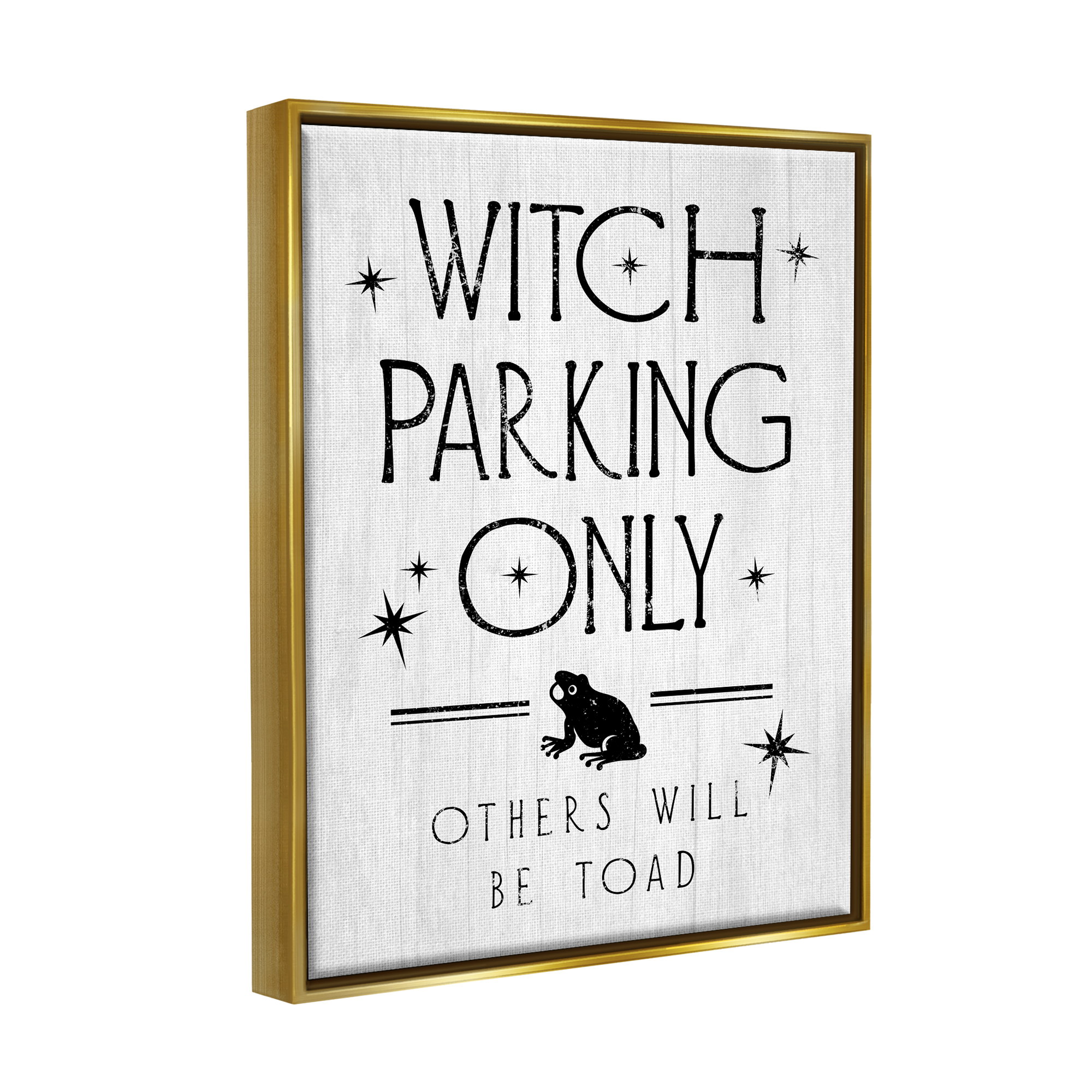 Stupell Industries Witch Parking Humorous Halloween Toad Grain Pattern Graphic Art Metallic Gold Floating Framed Canvas Print Wall Art, Design by Daphne Polselli