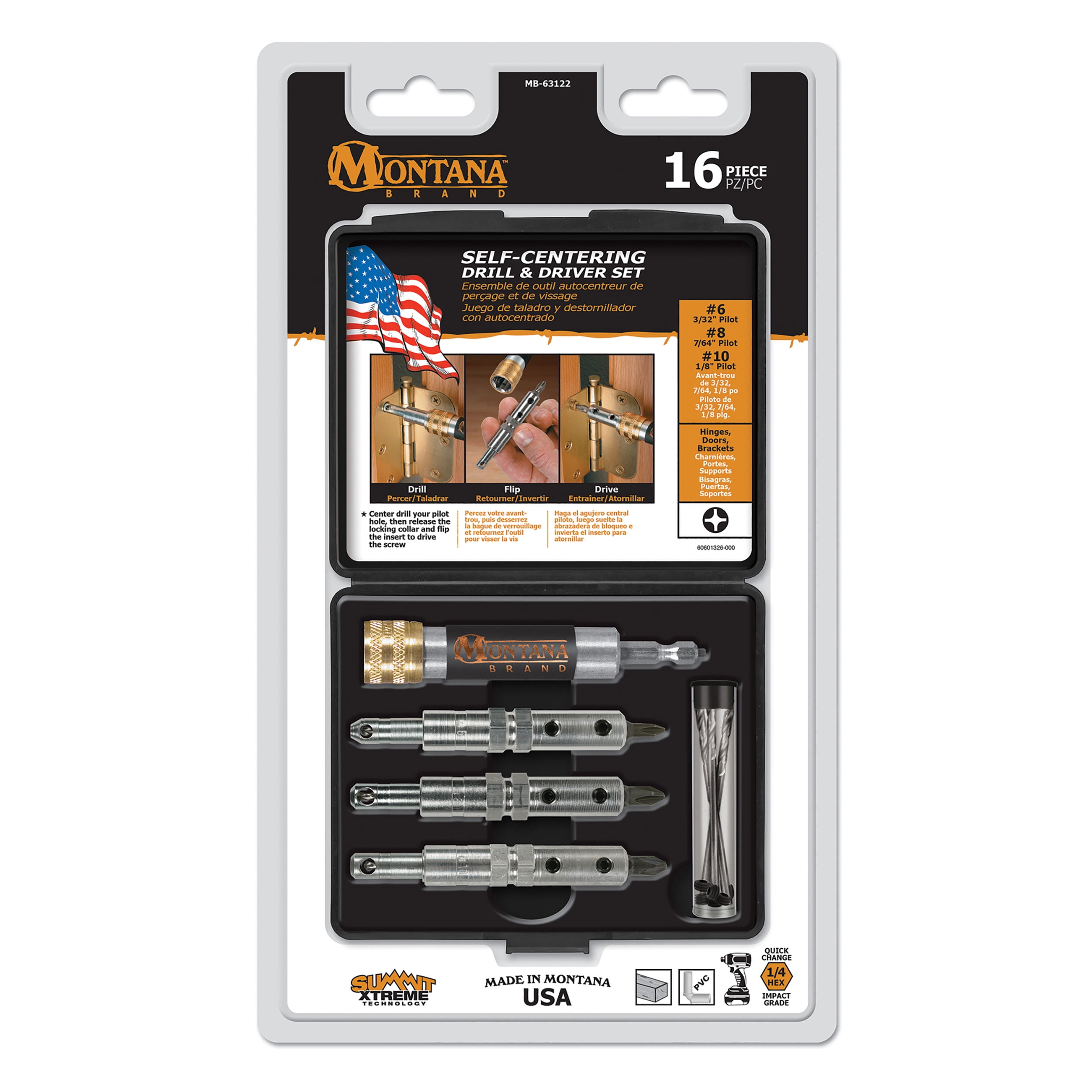 Montana Brand MB-63122 16 Piece Self-Centering Drill & Driver Set