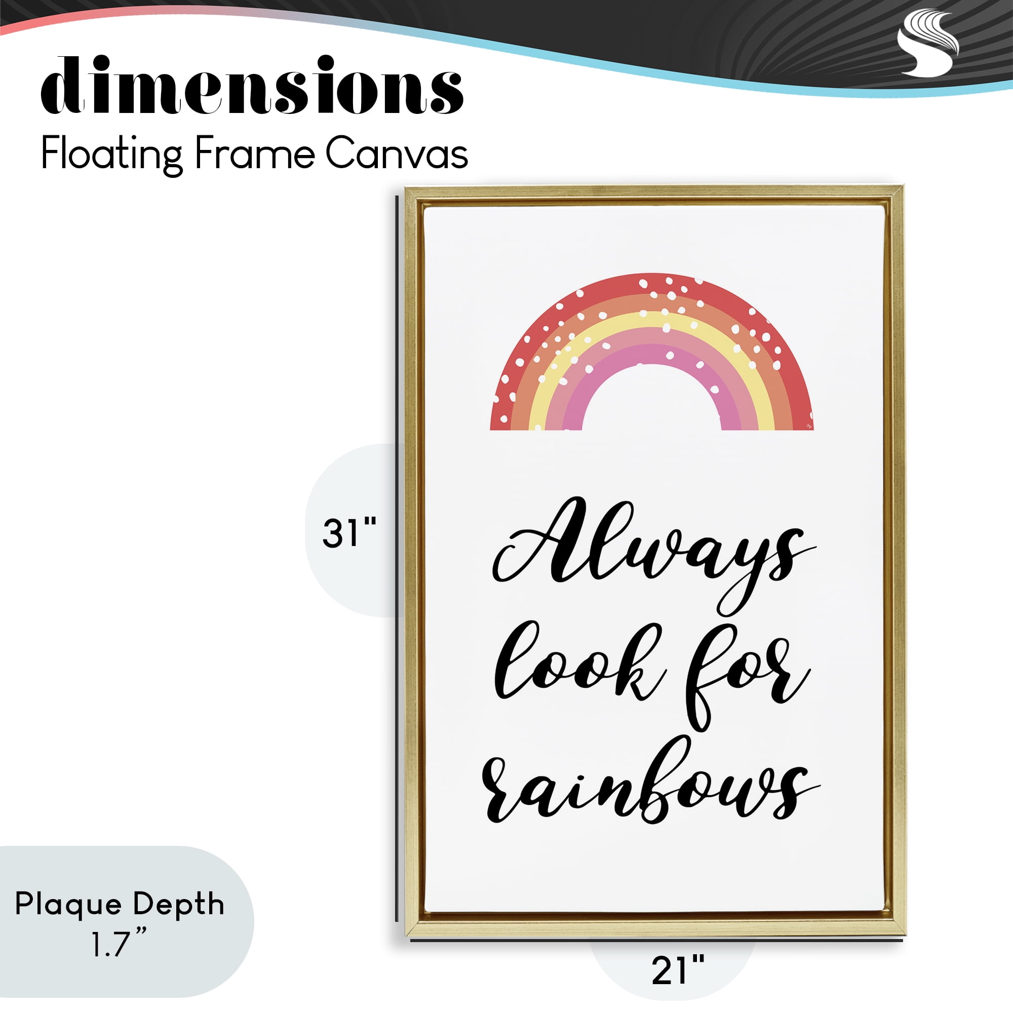Stupell Industries Always Look For Rainbows Gold Framed Floater Canvas Wall Art, design by Martina Pavlova