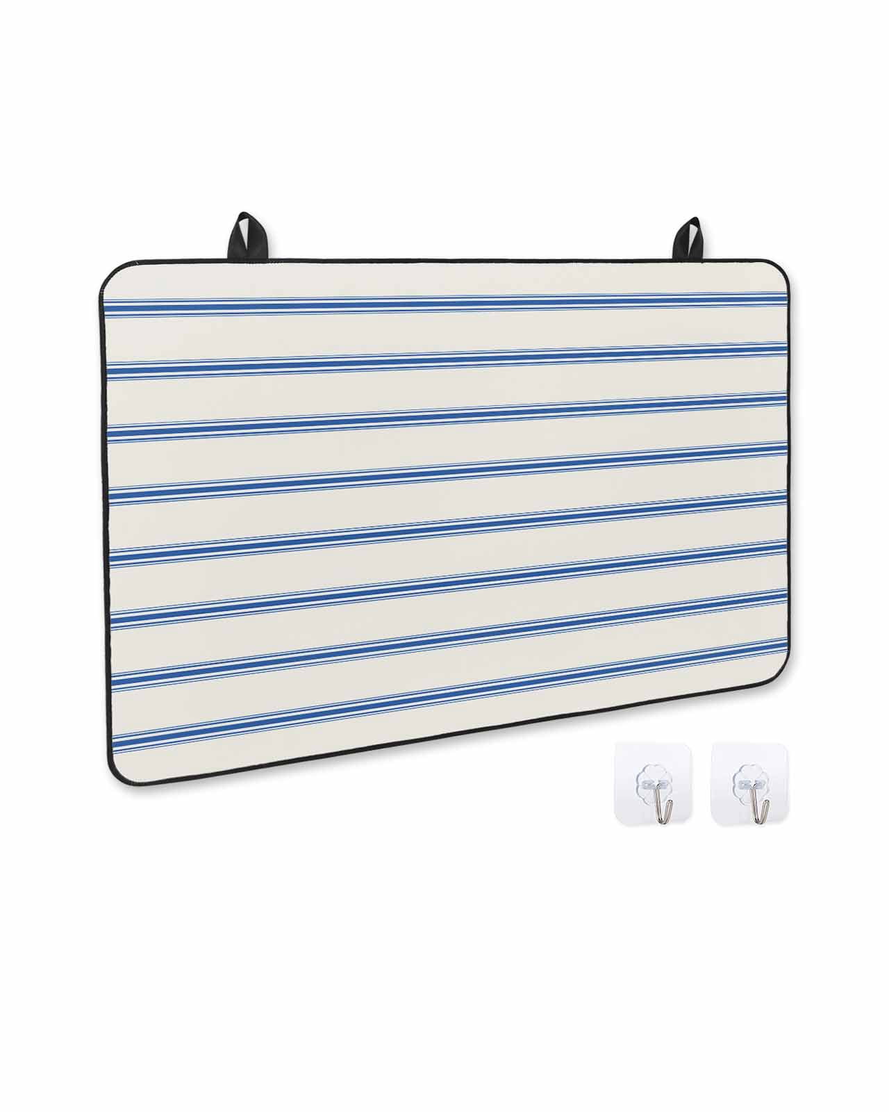 nqOlkjepod Large Induction Cooktop Protector Mat 24"x21", Navy Blue Striped Stove Top Covers for Electric Stove, Rustic Blue Stripe Modern Art Beige Stove Burner Cover Mats, Glass Top Stove Cover