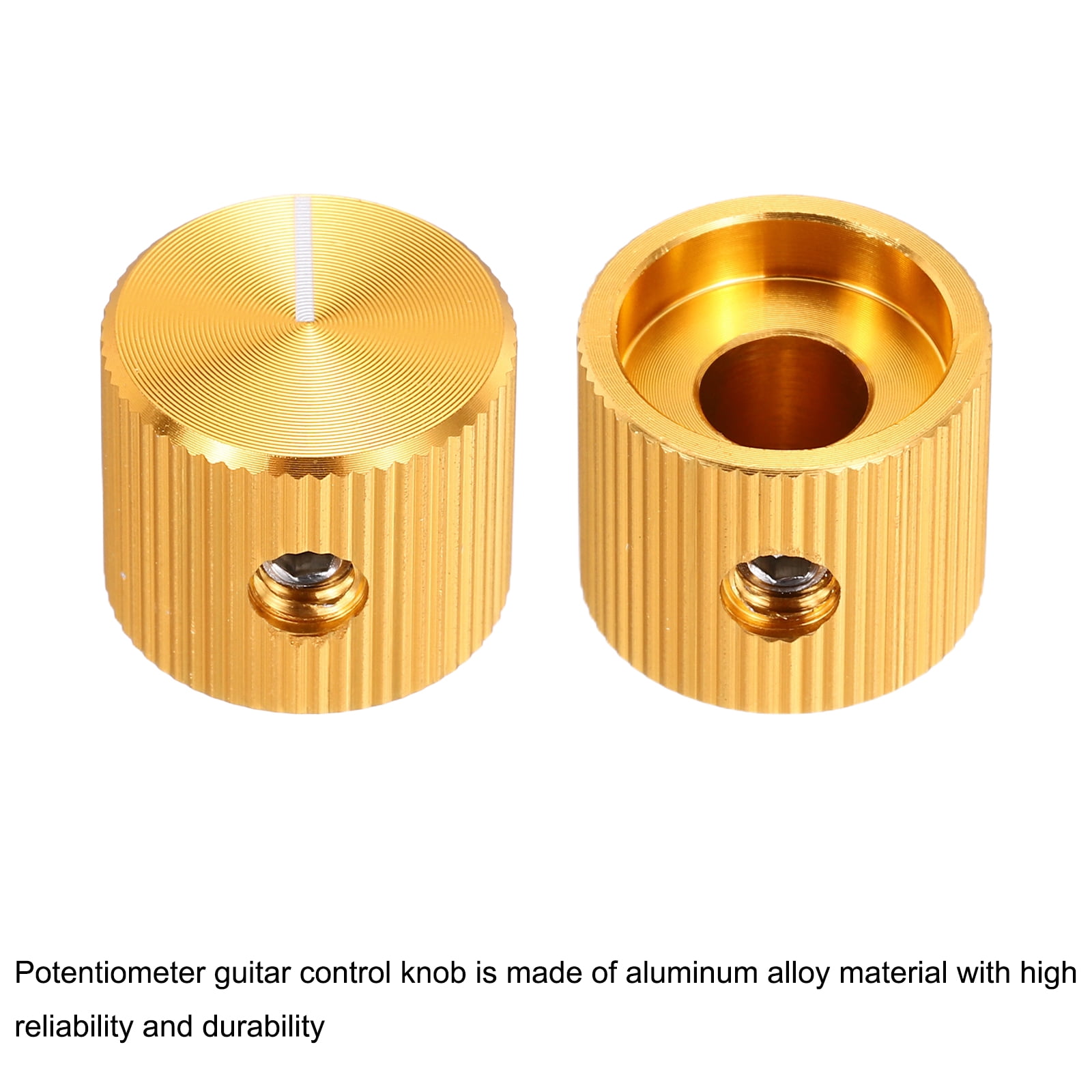 Uxcell 8 Pcs Aluminium Potentiometer Knobs, 1/4"(6mm) IDx5/8"(15mm) ODx1/2"(12.5mm) Height Universal Volume Tone Control Knobs for Guitar, Bass, Straight Line Indicator, Gold
