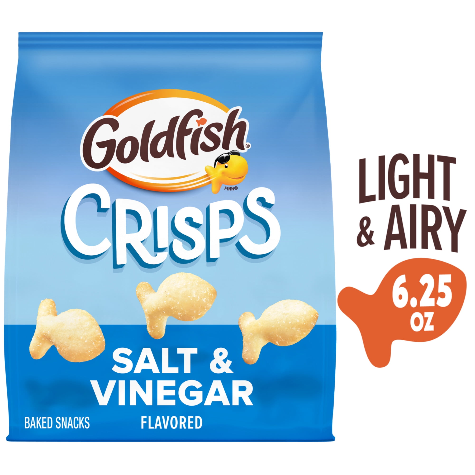 (3 pack) Goldfish Crisps Salt & Vinegar Flavored Baked Chip Crackers, 6.25 oz Bag