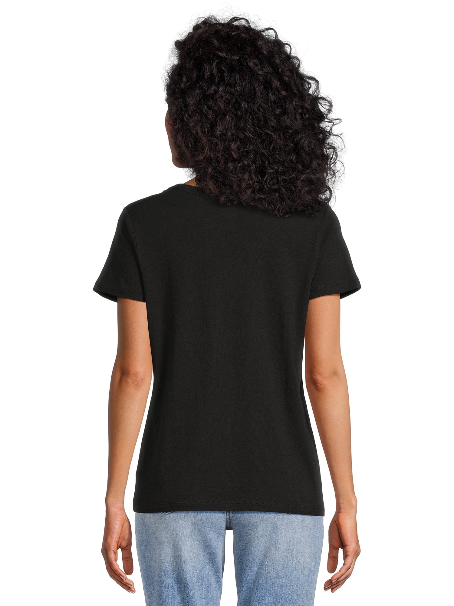 Time and Tru Women's Cotton V-Neck Tee with Short Sleeves, Sizes XS-XXXL