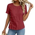 thumbnail image 4 of Josdec Women's Cotton Linen Blend Round Neck Short Sleeve Side Button Detail Casual Summer Beach Vacation Top S-XXXL, 4 of 7