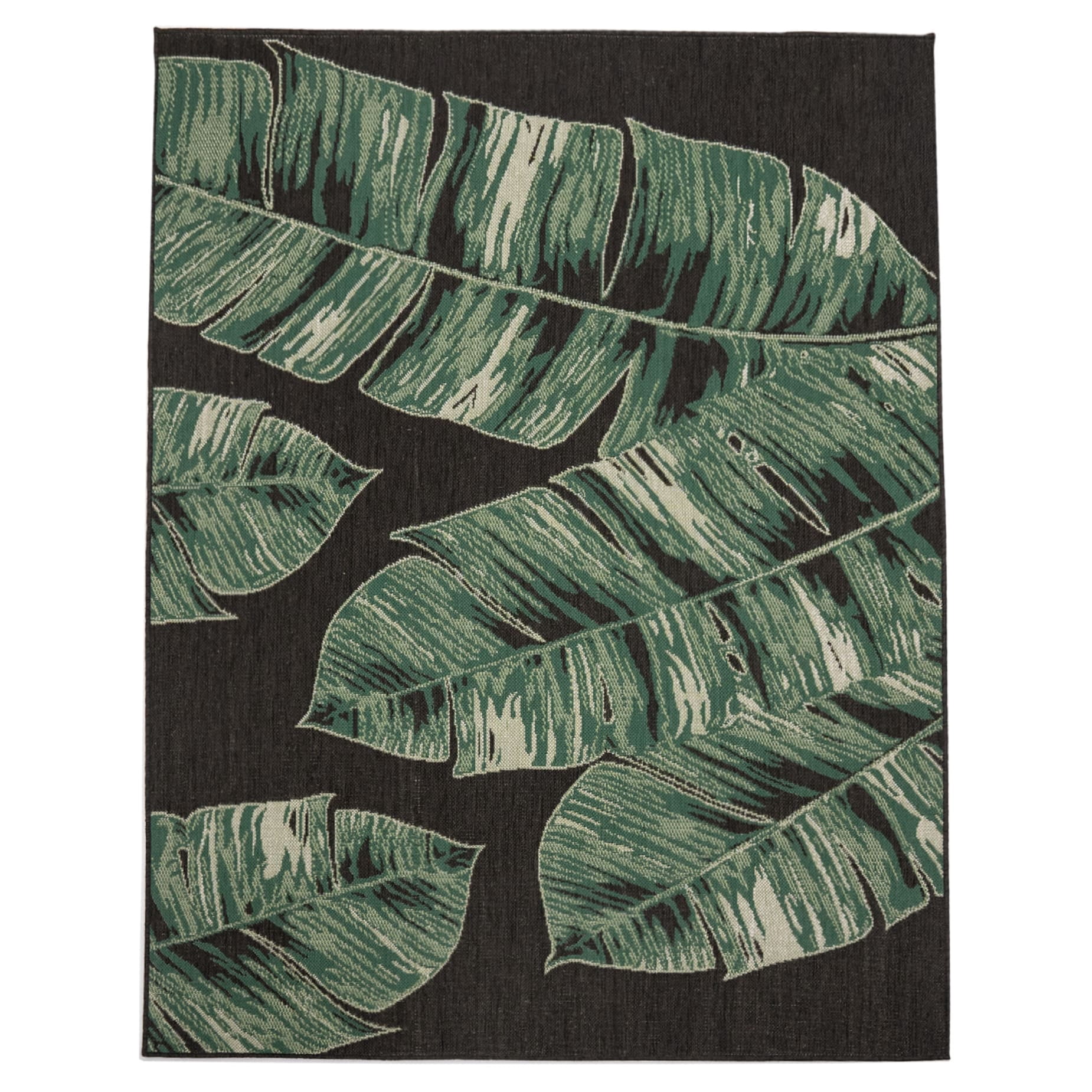 Paco Home Tropical Outdoor Rug Jungle Leaves Design in Green Black - 2'8" x 4'11" (3'x5')