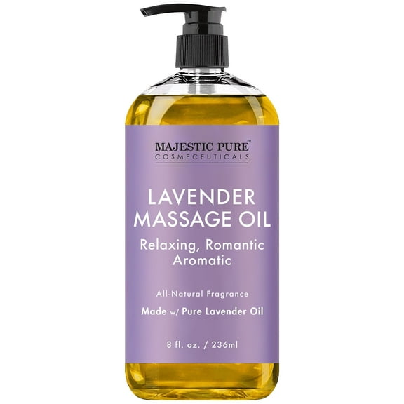 Majestic Pure Lavender Massage Oil for Men and Women - Great for Calming, Soothing and to Relax - Blend of Natural Oils for Premium Massaging and Aromatherapy - 8 fl oz.
